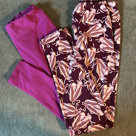 Lularoe Purple and Pink Floral Leggings Set - Picture 1 of 7